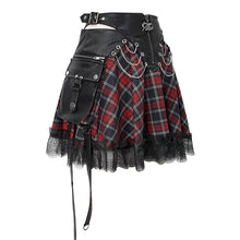 Load image into Gallery viewer, SKT110 Daily black and red young girls punk lace up Scottish plaid Tartan skirts with bag
