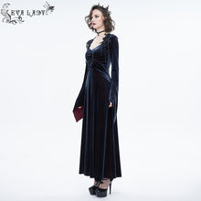 Load image into Gallery viewer, ESKT034 evening party black and wine velvet V neck elegant women Gothic long night dress
