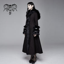 Load image into Gallery viewer, CT12601 winter sexy women black Gothic double-faced woolen hooded long coat with fur
