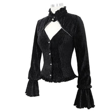 Load image into Gallery viewer, SHT060 Gothic stand collar crimped v-neck sexy ladies velvet shirt with dovetail
