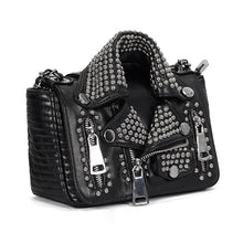 Load image into Gallery viewer, AS116 Heavy Metal Leather Jacket Shaped black rivets women Bag
