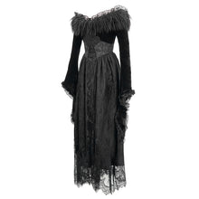 Load image into Gallery viewer, SKT120 Gothic off shoulder lace pleated sexy women formal long dress with fur collar
