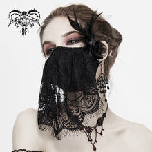 Load image into Gallery viewer, MK025 mysterious sexy ladies floral gothic cotton mask with eyelash lace veil
