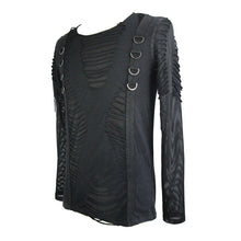 Load image into Gallery viewer, TT058 punk men tattered knitted diamond mesh T-shirt with ribbons
