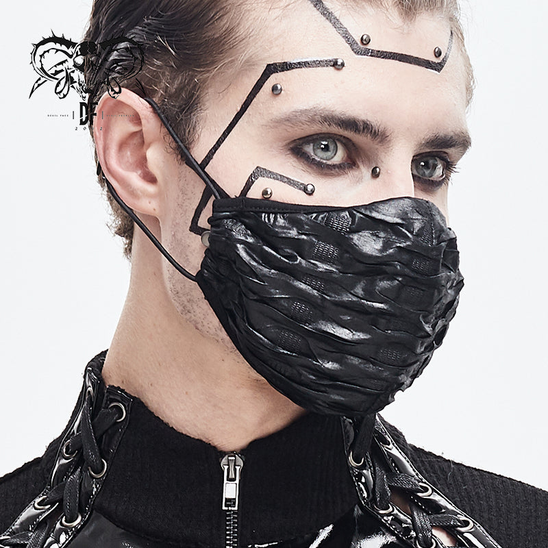 MK027 breathable cyber punk shine pleated men leather face masks