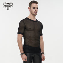 Load image into Gallery viewer, TT039 Summer daily hexagonal diamond mesh round neck short sleeve men punk T-shirts
