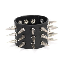 Load image into Gallery viewer, AS079 punk unisex heavy metal wide multi-row spiked leather bracelet
