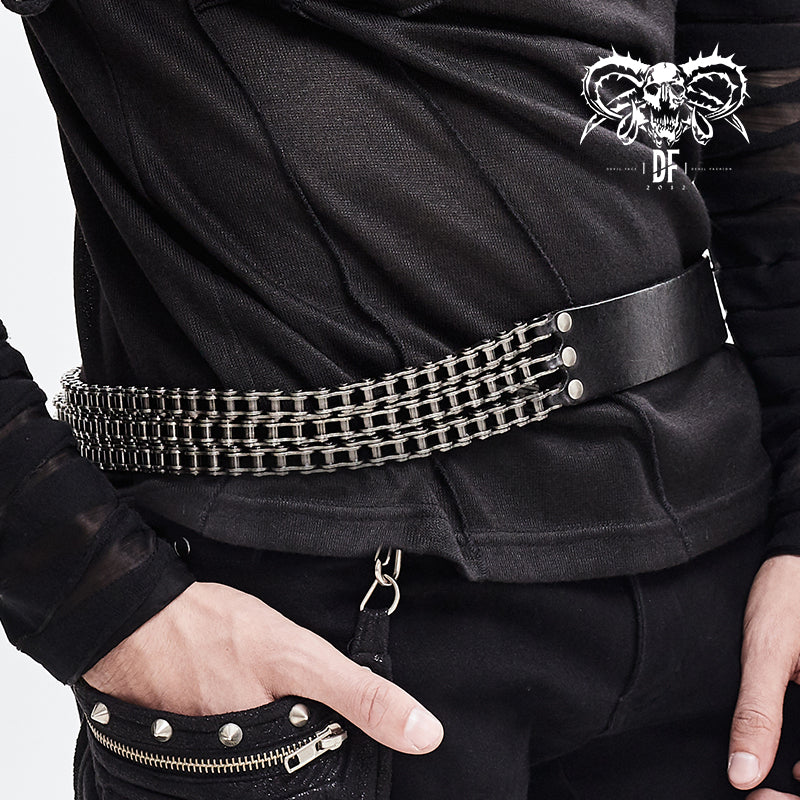 AS070 heavy metal bicycle chain motorcycle punk men black leather belt