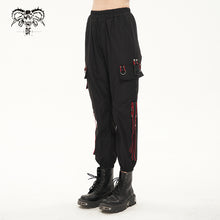Load image into Gallery viewer, PT180 brand new arrival red straps elastic waistband contrast color women punk cargo pants with side pockets
