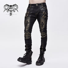 Load image into Gallery viewer, PT10402 steampunk rock bronze fitted leather men trousers with cross
