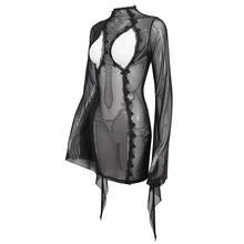 Load image into Gallery viewer, ESX006 cutout chest trumpet sleeve transparent skinny dress mesh sexy lingerie
