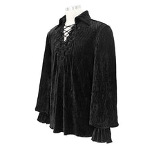 Load image into Gallery viewer, SHT057 Gothic pleated elastic lantern sleeve men black velvet shirts
