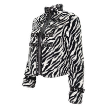 Load image into Gallery viewer, CT182 women black and white striped quilted wool jacket
