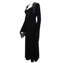 Load image into Gallery viewer, ESKT033 V neck flare sleeves velvet fringed lace gothic sexy ladies women black long party dress
