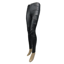 Load image into Gallery viewer, PT056 Sexy women rivets studded skinny coarse-grain leather pants with adjusted loops
