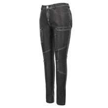 Load image into Gallery viewer, PT130 punk biker block-shaped patchwork hand-rubbed gray women leather pants
