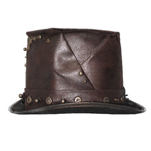 Load image into Gallery viewer, AS060 Steampunk metallic brown unisex spiked leather top hat
