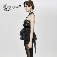 Load image into Gallery viewer, ECST003 Asymmetric embroidered organza hem velvet belt sexy women lace camisole
